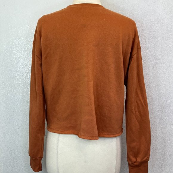 NWT Smiley World Spread Kindness Rust Ora Cropped Pullover Sweatshirt Size S - Picture 3 of 8